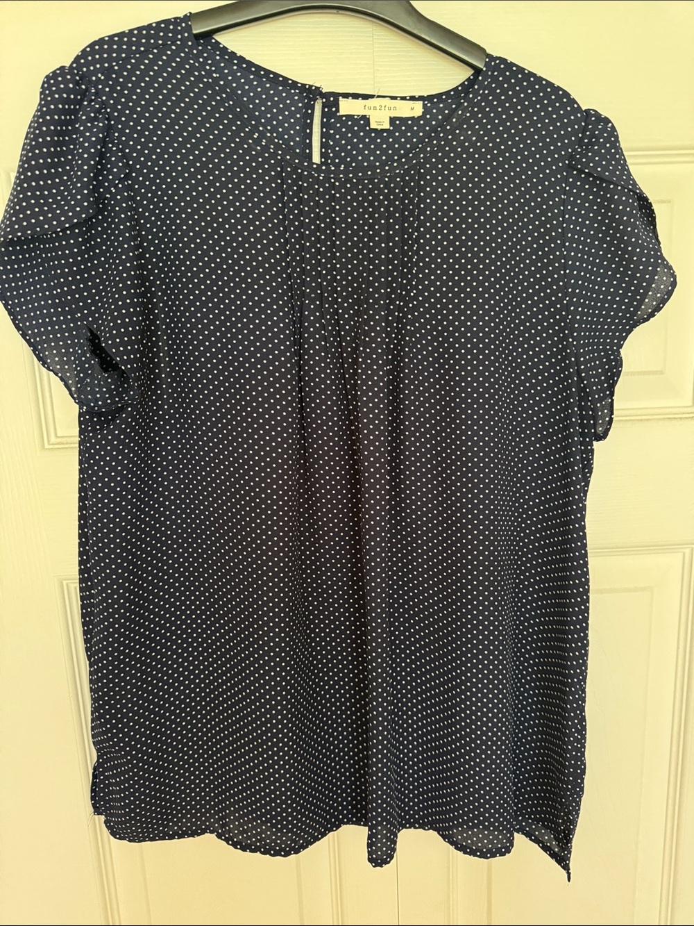 Navy Polka Dot Puff Sleeve Blouse by